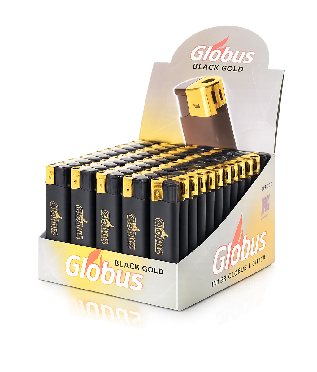 dy062 ЗАЖИГАЛКА ПЬЕЗО globus black gold МНОГОРАЗОВАЯ, 8.1 см